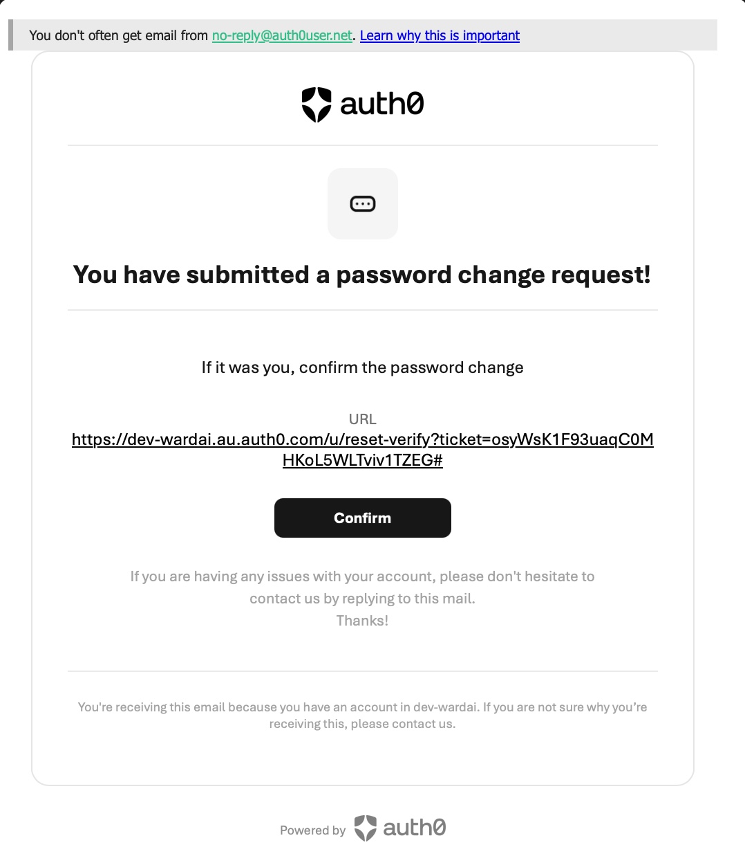Password change request email with a Confirm button